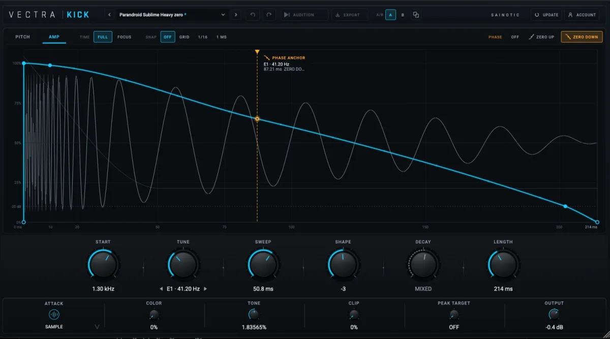 VECTRA KICK synthesizer interface